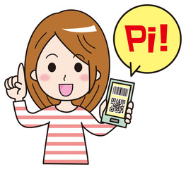 スマホ決済　イラスト　女性2