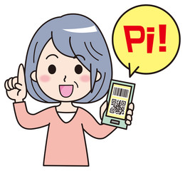 スマホ決済　イラスト　高齢女性2