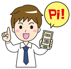 スマホ決済　イラスト　男子高生2