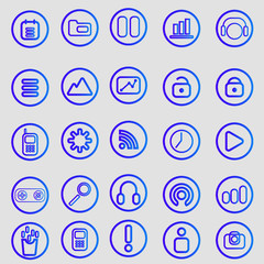 Set of flat icons, for web, internet, mobile apps, interface design: business, finance, shopping, communication, computer, media, device
