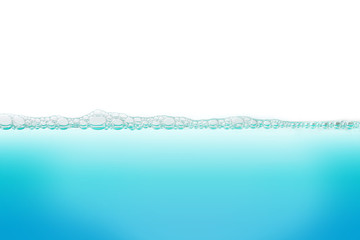 Water with bubbles of air, green and blue clean fresh white background