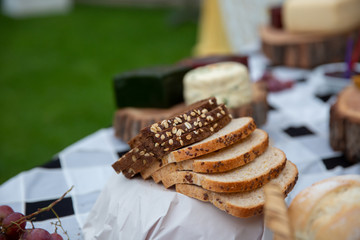 sliced bread on table outdoors