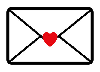 封筒と赤いハート型のシール