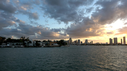 Beautiful evening view over the skyline of Miami in the evening
