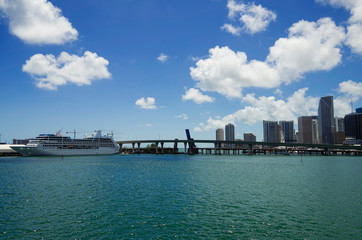 Luxury Oceania Cruises cruiseship or cruise ship liner Oceania Sirena in the port of Miami with...