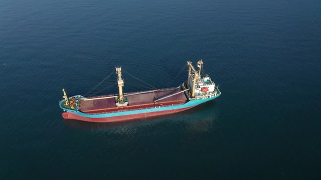 A drone flight over an empty container ship into the sea, the Black Sea, Bulgaria