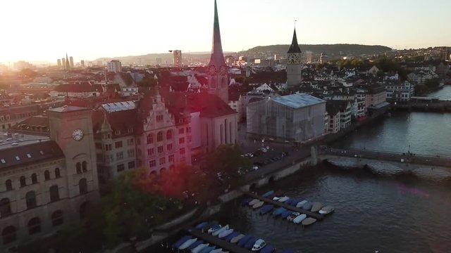 Aerial shot of the city of Zurich in Switzerland