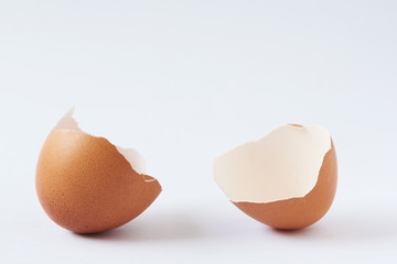 Broken eegshells on white background