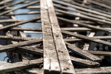 Detail view of old wooden roof structure