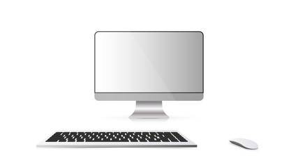 Modern monitor with keyboard isolated on a white background. Vector illustration.