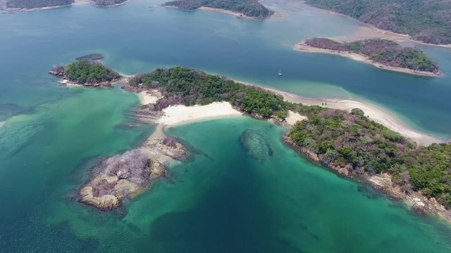 Aerial View of Las Perlas Islands with Coral and Rock Fringed Clear Water Beaches