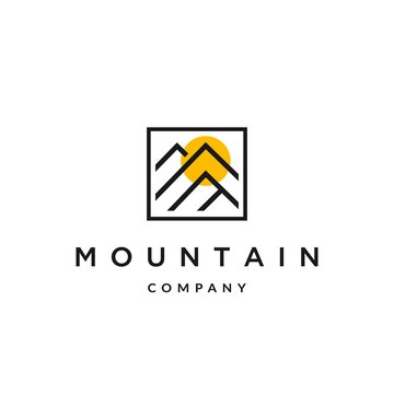 Mountain and yellow sun line logo 