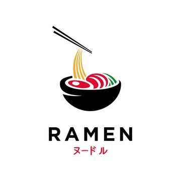 Ramen noodle flat logo vector with chopsticks