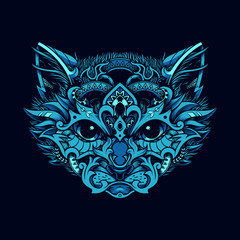Decorative cat face. cat tattoo in ethnic style.
