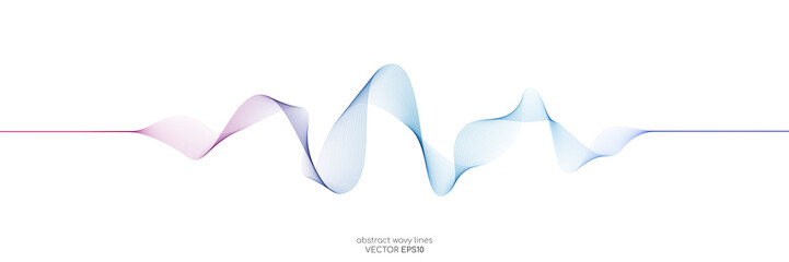 Vector wave lines flowing dynamic colorful blue pink isolated on white background for concept of AI technology, digital, communication, science, music