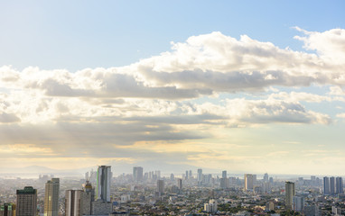 Makati skyline Manila, The Philippines at sunset.
