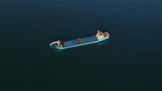 A drone flight over an empty container ship into the sea, the Black Sea, Bulgaria