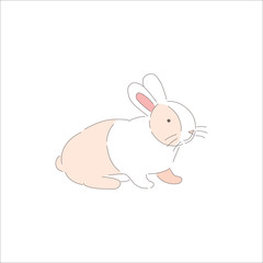 Traditional easter bunny. Happy character, spring holiday celebrate. Cute outline rabbit isolated on white background. Cartoon animal. Editable stroke. Hand drawn element, flat vector illustration