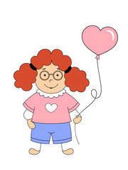 Obraz premium cartoon girl holding a heart balloon and wearing glasses