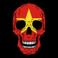 Human skull with the flag of Vietnam isolated on black background.
