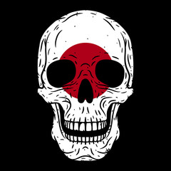 Human skullwith the flag of Japan isolated on black background.
