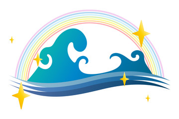 Waves and rainbow isolated vector illustration.