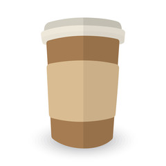 Paper coffee cup on a white background. Cartoon coffee cup.