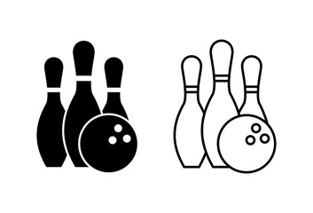 Bowling game Pin Icons set on white background. Bowling icon, ball and pin