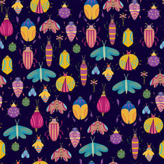 Fototapeta na wymiar seamless pattern of colorful insects in flat style