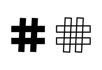 Hashtag icons set on white background. black hashtag icon