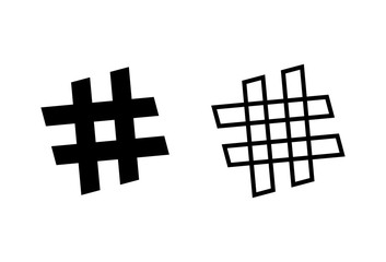 Hashtag icons set on white background. black hashtag icon