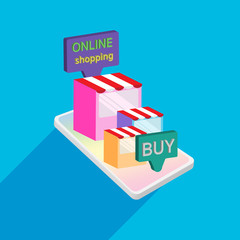 Shopping Online on Mobile Application or Website, Business and Digital marketing concept, E-Commerce Phone Internet banner templates, Vector illustration design,