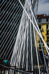 Fototapeta premium Campo Volantin Pedestrian Arch Bridge on the Nervión River in Bilbao. Basque country. Northern spain