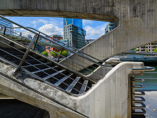 Campo Volantin Pedestrian Arch Bridge on the Nervi&oacute;n River in Bilbao. Basque country. Northern spain
