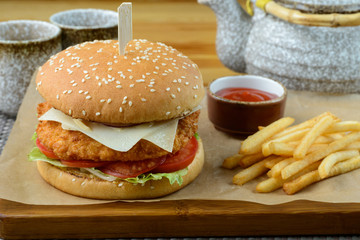 Burger with french fries
