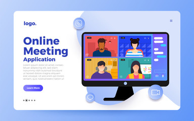 Illustrations flat design concept video conference. online meeting work form home. Vector illustrate.