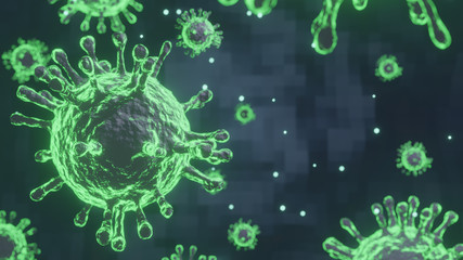 covid-19  coronavirus outbreak  virus floating in a cell environment   coronaviruses influenza background  viral disease epidemic  3D rendering of virus  