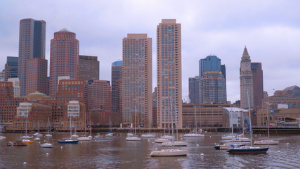 Beautiful Skyline of Boston view from the harbor