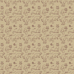 Naklejka premium Seamless pattern with hand drawn cats, doodle. Vector illustration. EPS 10