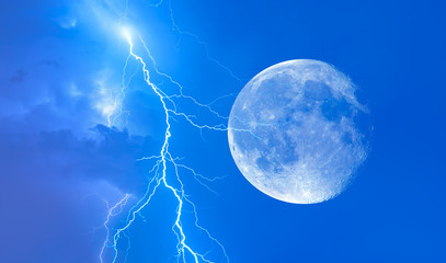 Night sky with clouds on the background flashes of lightning 