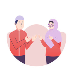 Obraz premium Ramadan Kareem Couple Greeting Flat Illustration Premium Vector