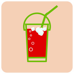 soft drinks and beverage icon, red sparkling italian soda in a plastic glass cup for design, vector and illustration