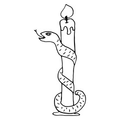 A candle for a magic ritual on a coiled snake stand.
