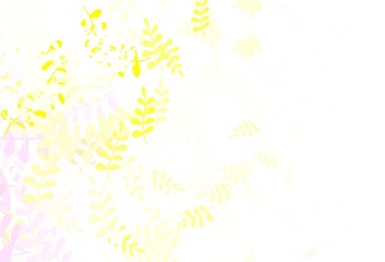 Light Pink, Yellow vector doodle pattern with leaves.