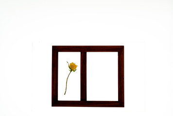 Wooden picture frame isolated against a white background with empty space for inserting individualized messages.