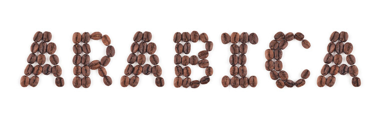 High resolution roasted coffee beans in letters