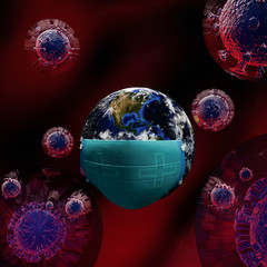 Save the world from coronavirus Covid 19 virus. The planet earth with coronavirus Covid 19 virus . 3d rendering.