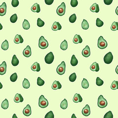  Avocado Set Seamless Pattern, Procreate sketch, Raster illustration, Yellow background