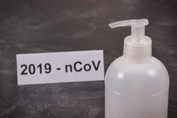 Alcohol disinfectant. Coronavirus protection measures. Novel coronavirus outbreak. 2019-nCoV