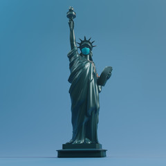 Fototapeta premium Statue of liberty wear surgery mask . Save USA from Coronavirus Covid 19. 3d rendering.